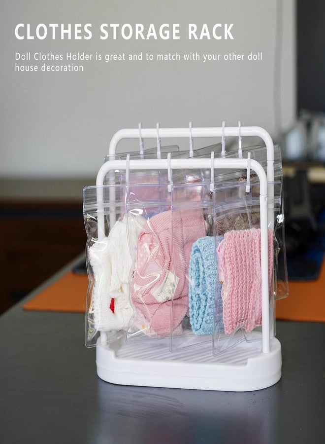 Treayes Doll Clothes Organizer with 20 PVC Clear Bags - Detachable Hanging Rack with Tiered Design & 20 Hooks, Wardrobe Storage for 7 Inch Fashion Dolls - Image 5